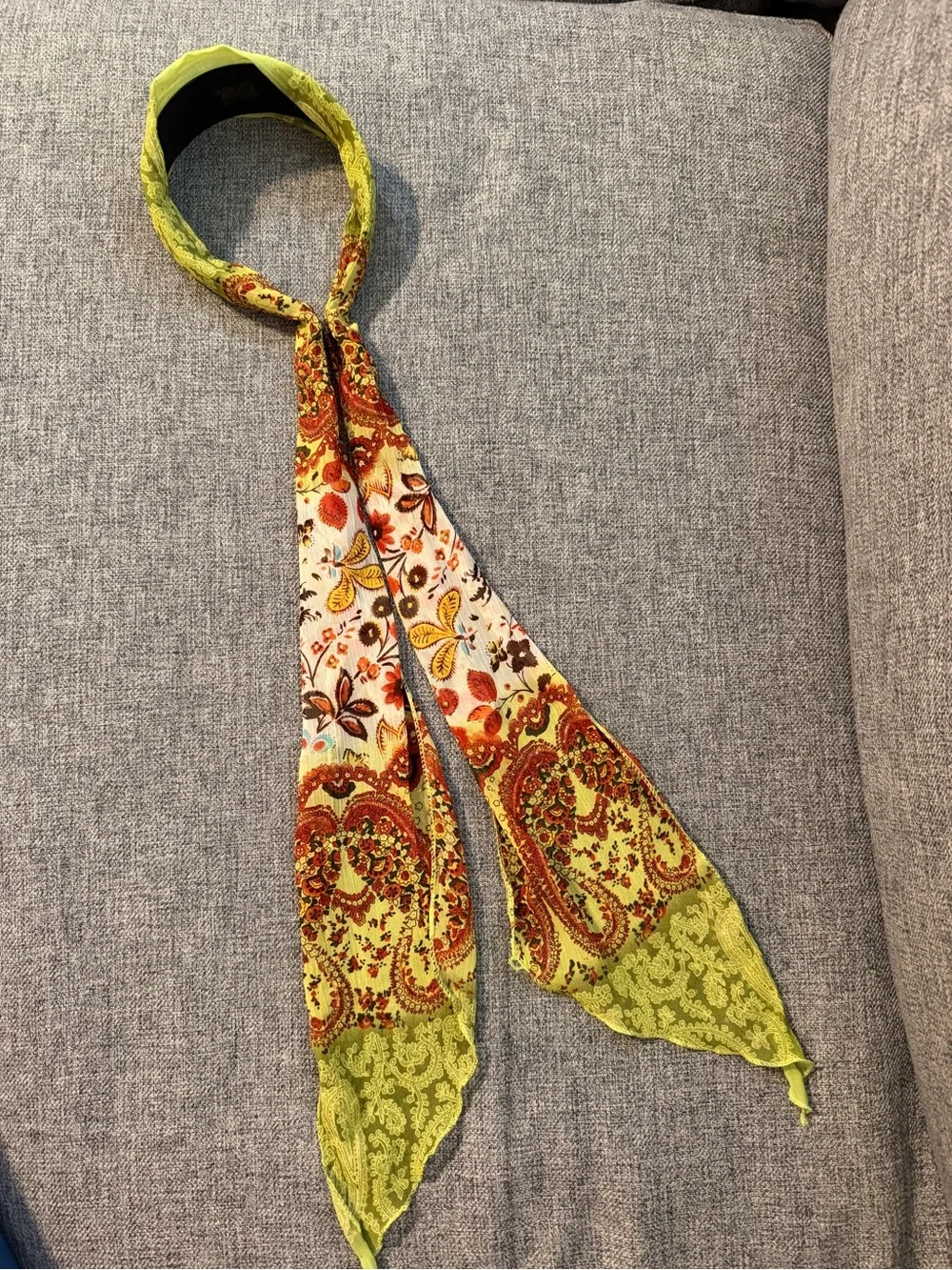 Paisley Print Green/Orange Silk Scarf Headband with shimmering threading